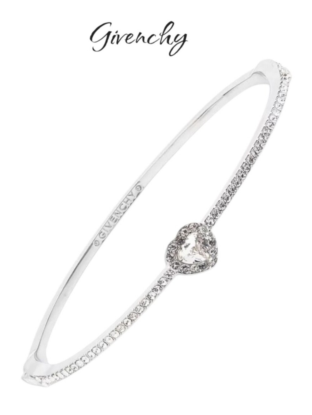 Givenchy Silver Tone Crystal Pavé Glass Stone Heart NWT